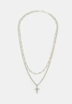 Promo 👏 Icon Brand DOUBLE NECKLACE WITH CROSS AND FIGARO - Necklace - Silver-coloured ⭐