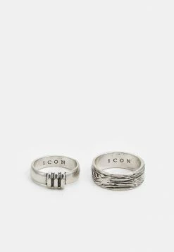 Budget ✨ Icon Brand WOOD GRAIN AND INDUSTRIAL BOLT SET - Ring - Silver-coloured ❤️