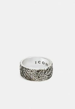 Best deal 🧨 Icon Brand CULTURE CLASH ENGRAVED BAND - Ring - Silver-coloured 😀