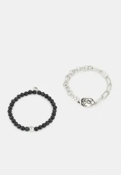 Cheap ❤️ Icon Brand CHEETAH BEAD AND CHAIN BRACELET 2 PACK - Bracelet - Silver-coloured/black 😉