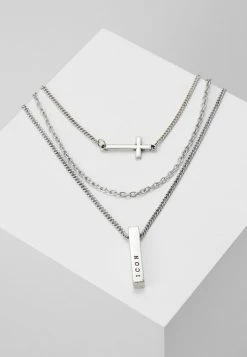 New 😀 Icon Brand MULTIROW CROSS AND BAR NECKLACE 3 PACK - Necklace - Silver-coloured ✔️