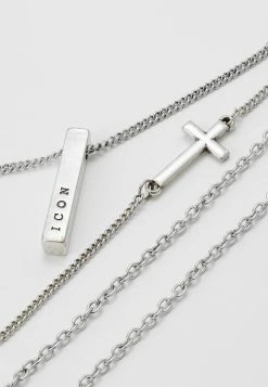 New 😀 Icon Brand MULTIROW CROSS AND BAR NECKLACE 3 PACK - Necklace - Silver-coloured ✔️ -Icon Brand d13affab146b4344b5e5bfd883ec0790