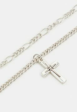 Promo 👏 Icon Brand DOUBLE NECKLACE WITH CROSS AND FIGARO - Necklace - Silver-coloured ⭐ -Icon Brand d2f9537072334c80ba694f7bdf5c284c