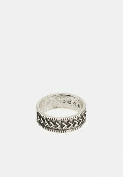 Budget 🌟 Icon Brand BRUTALIST PATTERN ROUND - Ring - Silver-coloured ⌛