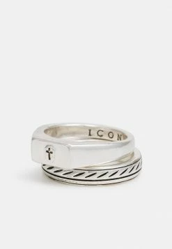 New ⌛ Icon Brand BRUTALIST CROSS AND BAND 2 PACK - Ring - Silver-coloured 😍 -Icon Brand e408617566e9404fa1a4a46dd47a2d01